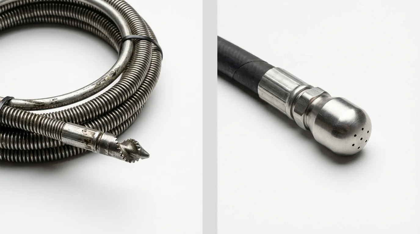 Drain snake cable and hydro jetting nozzle used for drain cleaning in Wrangell, AK